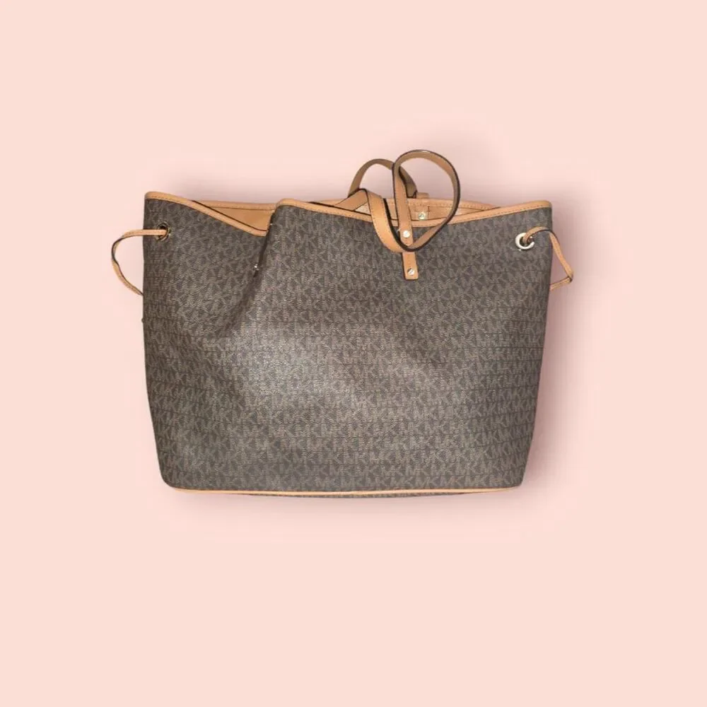Michael Kors Jet Set Travel Large Drawstring Tote MK Signature Brown Acorn Bag
